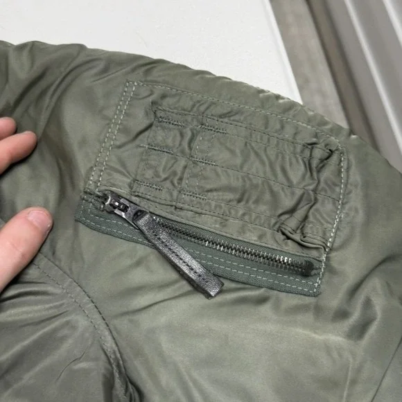 Vintage Military Style N-2B Flight Jacket Sage Green Faux Fur Hood Bomber Coat - Picture 9 of 10